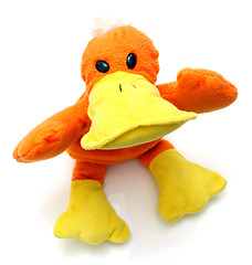 Image showing Children's bright beautiful soft toy duckling  