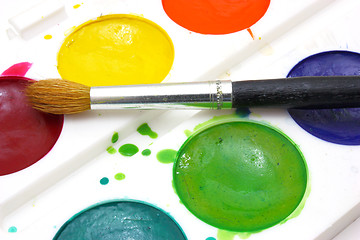 Image showing Paints with brushes