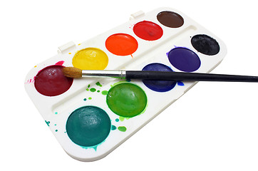 Image showing Paints with brushes