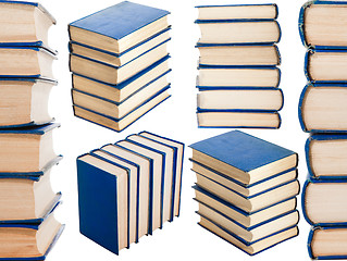 Image showing Collage with stacks of books isolated on white