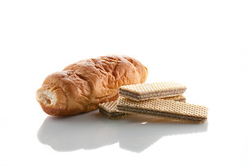 Image showing Croissant with chocolate and wafer