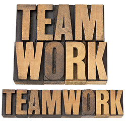 Image showing teamwork word in wood type