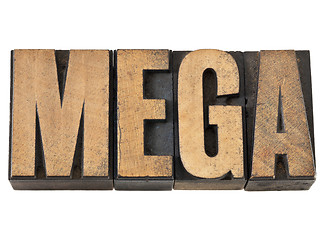 Image showing mega word in wood type