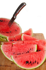 Image showing fresh watermelon on a  wood table