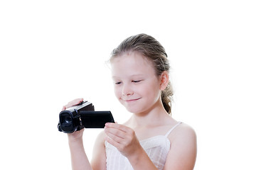 Image showing preteen girl with camcorder