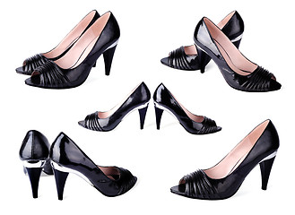 Image showing Women's classic black high-heeled shoes. Collage