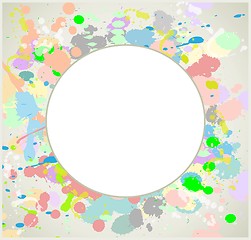 Image showing Greeting card with splashes and  drops. Decorative frame from drops and splashes.