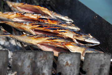 Image showing Grilled fish on barbecue