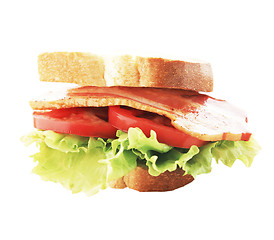 Image showing Sandwich with bacon and vegetables