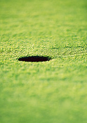 Image showing Golf hole on the green grass