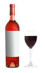 Image showing Bottle of red wine with glass on white background