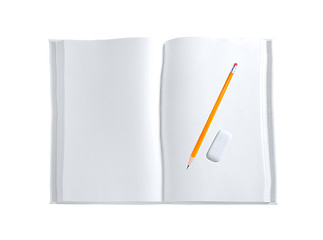 Image showing white sketch book and sepia pencil isolated on white