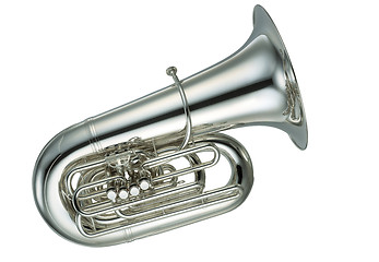 Image showing Large gold brass tuba on white background