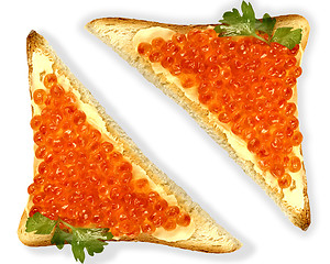 Image showing Red caviar sandwich