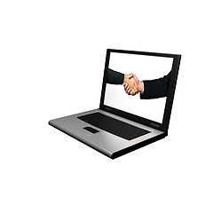 Image showing Laptop handshake