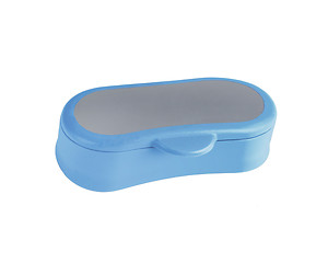 Image showing A nice square dark blue soap in a plastic box