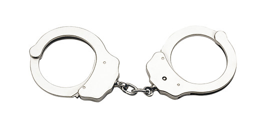 Image showing Metal handcuffs for hands on a white background