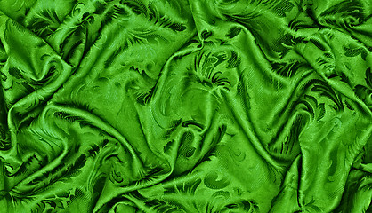 Image showing abstract background green silk fabric with waves