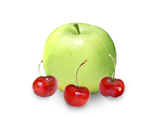 Image showing Big red apple and small Chinese cherry apples