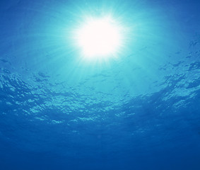 Image showing Underwater Scene with sun rays abstract with water and sun rays