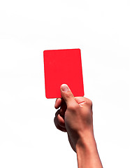 Image showing Hand holding a red card isolated on white background