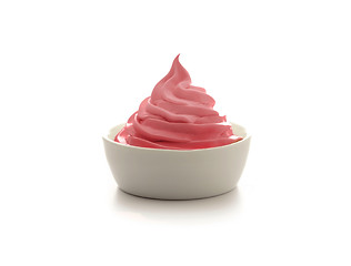 Image showing Strawberry ice cream in bowl on white background