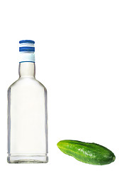 Image showing Russian vodka, faceted glass and snack