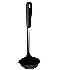 Image showing Big black plastic kitchen spoon isolated on white