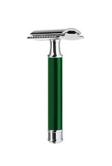 Image showing Closeup of green shaving blade on white surface