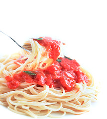 Image showing spaghetti with tomato sauce