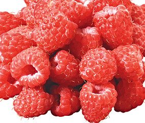 Image showing A beautiful selection of freshly picked ripe red raspberries