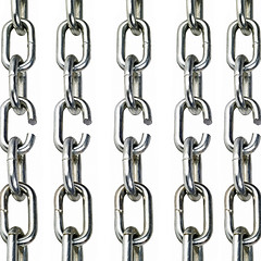 Image showing collection of metal chain parts on white background