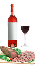 Image showing Red wine and meat