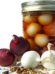 Image showing Spices with jar of pickled onions