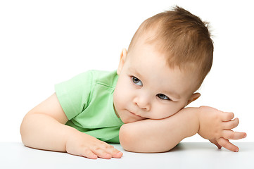 Image showing Portrait of a cute and pensive little boy