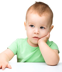 Image showing Portrait of a cute and pensive little boy