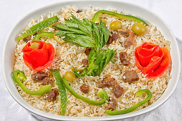 Image showing Rice with meat and vegetables