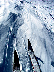 Image showing skis on wind sculpted snow
