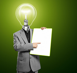 Image showing Lamp Head Business Man With Empty Write Board
