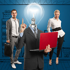 Image showing Lamp Head Man And Business Team 