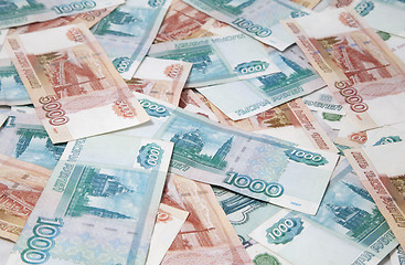 Image showing Background of one and five thousand russian roubles bills