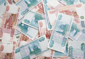 Image showing Background of one and five thousand russian roubles bills