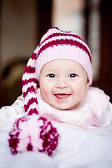 Image showing cute baby in a hat with pompom