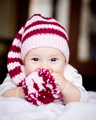 Image showing cute baby in a hat with pompom