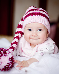 Image showing pretty baby girl in striped hat