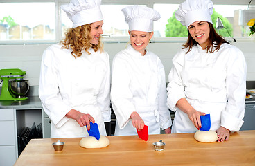 Image showing Professional chefs kneading bread dough