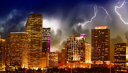 Image showing Miami Skyscrapers and Lights at Night, Florida