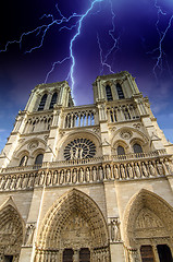 Image showing Lighting above Notre Dame in Paris