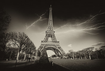 Image showing Storm and Lightnings above Eiffel Tower