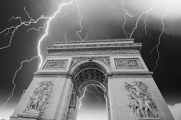 Image showing Famous Arc de Triomphe in Paris with Dramatic Sky